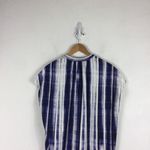 Vince Watercolor Blue Brushstroke Printed Split Neck Oversized Tunic Dress Small Photo 13