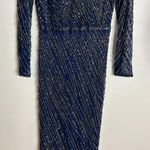 Mac Duggal  LONG SLEEVE BEADED COLUMN GOWN in midnight blue embellished size 10 Photo 5