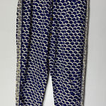 Anthropologie  Beaded Scalloped‎ Pants •S Blue White Side Stripe Rayon Photo 0