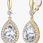 NEW Elegant Clip on Earrings Sparkling Teardrop Dangle Clip Wedding Prom Silver Photo 0