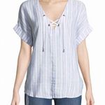 Rails  Linen Shirt Lace Up Neck Blue White Striped Preppy Nautical Size XS Photo 0