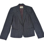 Vintage Gentry‎ Navy Blue Pinstripe Wool Blend Blazer Jacket 1 Button Women 8 Photo 0