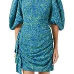 NWT Rhode Pia Mini Dress in Green and Blue Electric Moire Print, Size 0 Photo 0
