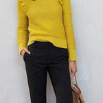 Banana Republic Ruffle Pullover Sweater Mustard Yellow Size Small Women’s Photo 0