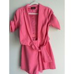 4SI3NNA Marcella Romper Women's Small Hot Pink Ruched Short Sleeve Tie Front Photo 5