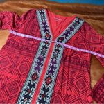 Soft Surroundings  Kalahari Red embroidered Jersey-Knit Tunic large Aztec v neck Photo 7