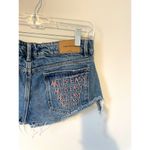 ZARA Art is Easy Cut Off Distressed Denim Shorts Blue Pink Size 4 Photo 2