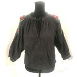 ZARA  Boho Black Green Red Embroidered Voluminous 3/4 Sleeve Peasant Blouse XS Photo 1