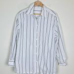Aritzia  Babaton oversized white with blue/black stripe button front shirt. Small Photo 0