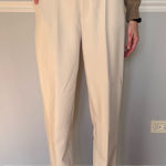 ZARA Cream Beige High Waist Chino Trousers S Belted Pleated Minimal Pants Photo 0
