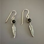 Southwester Onyx Feather 925 Sterling Silver Earrings Photo 0