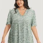 Bloomchic  Womens Ditsy Floral V Neck Ruffle Sleeve Blouse Mint Green 22-24 Photo 0