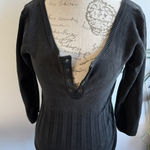 Cache  Black V Neck Ribbed Knit Sweater Top Womens Medium Silk Blend Button Photo 0