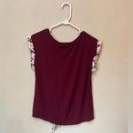 BCX Maroon Floral Tie Front Blouse Criss Cross Neck – Juniors Medium Photo 1