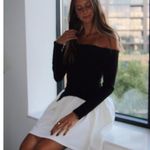 Anthropologie AWAYLEE Drop Waist Off The Shoulder Mini Dress in Black & White Size Small Photo 1