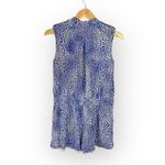 Rebecca Taylor Leo Fever Romper Women's 6 Silk Blue White Leopard Sleeveless Photo 3