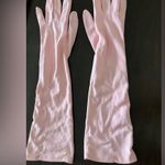 1950s Pink Nylon Knit Shirred Gloves, Size S Photo 2