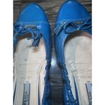 Prada  37 Ballet Flats Blue Leather Lined Foldable Slip On Travel Gold Name Logos Photo 12