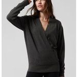 Athleta Purana V-Neck Wrap Sweatshirt in Black Heather Size Medium Photo 0