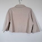 Aleeza Paris Tan Rhinestone Studded Cropped Button Down Shirt Womens S Oversized Photo 2