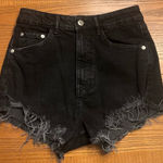 ZARA  Black Denim High‎ Waist Distressed Ripped Frayed Jean Shorts Size 4 Photo 0