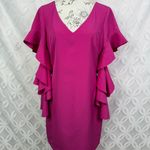 Badgley Mischka  Belle Pink Ruffle Bell Sleeves V-Neck‎ Cocktail Dress Size 10 Photo 4