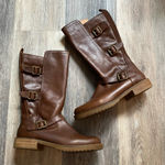 Dingo Leather Moto Brass Buckle Heeled Brown Riding Boots Size 7 Women’s Photo 0