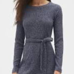Gap  Softspun Ribbed Long Sleeve Tie-Waist Dress Grey Medium NWT Photo 0