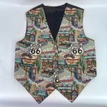 Vintage Tapestry Vest 90s Size Large RT 66 Hollywood Travel Vacation Roadtrip Photo 5