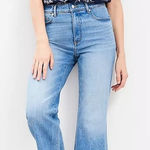 Loft  Wide‎ Leg Crop Jeans Size 6 28 Medium Wash Frayed Hem Photo 0