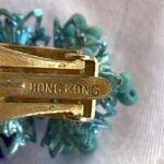 Vintage Blue Two Tone Stamped Hong Kong Beaded Cluster Clip On Earrings 1" Photo 3