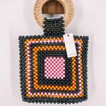 Urban Expression Wicker Straw Wood Ring Beaded Square Tote Bag Purse Urban Expressions Photo 0