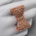 Vintage Ring Peachy Pink Bow Rhinestone Enamel Metal Ribbon Statement Stretch Photo 10