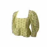 ZARA  Eyelet Embroidered Puff Sleeve Square Neck Peplum To Green Women Size XL Photo 6