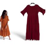 JessaKae Red Ruffled Midi Dress with Flutter Sleeves 100% Polyester Size undefined Photo 1