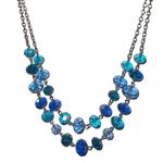 Cobalt & Sky Blue Crystals Double Strand Layer Beaded Women’s Necklace Photo 1