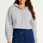 SELF E Womens Jacket Size XS Gray Y2K Cropped Hoodie Full Zip Quilted Heart NWT Photo 0