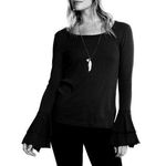 Chaser Baby Rib Double Ruffle Peplum Sleeve Blouse Photo 0