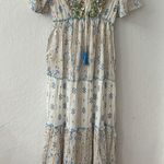 Boho Blue Gold Orange Metallic Sequin V Neck Tassel Made in India Tiered Dress Size undefined Photo 5