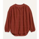 Old Navy boho terracotta peasant tunic top embroidered tiered button down size M Photo 6