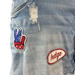 Kensie  Blue Patchwork Applique Distressed Raw Hem Cut-off Denim Jeans Shorts 29 Photo 4