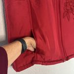 Coldwater Creek Red Silk Puffer Vest Full Zip Embroidered Winter Sporty Preppy Photo 2