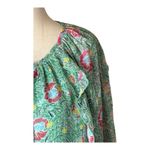 Jade Shirt Women Large Green Floral Ruffle Bell Sleeve Peasant Top Boho Cottage Green Photo 5