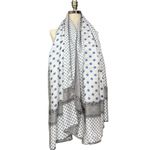 Vintage Sheer Blue Polka Dot Scarf Black Lace Border 70x42 Oversized Wrap Photo 0