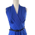 Calvin Klein Military Dress V Neck Belted Pleated Sleeveless Sz 0 Office Siren Photo 3