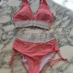 Blooming Jelly NWT Colorblock High Waisted Halter Neck Bikini Coral Pink M Photo 6