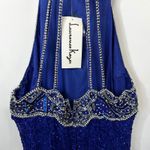 Laurence Kazar VTG  Plus‎ Size XXL Dress Royal Blue Beaded Halter Keyhole Maxi E Photo 13