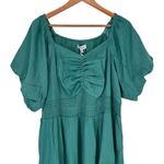 Polygram Shimmery Jade Maxi Dress size 2X Puff Short Sleeves Smocked Waist NWT Green Photo 4