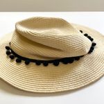 Sole Society Straw Fedora Hat Black Pom Trim Summer Beach Sun Hat One Size Photo 3