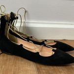 J.Crew Suede Lace Up Flats Black and Gold Size 8 Pointed Toe Gladiator Ballet Photo 4